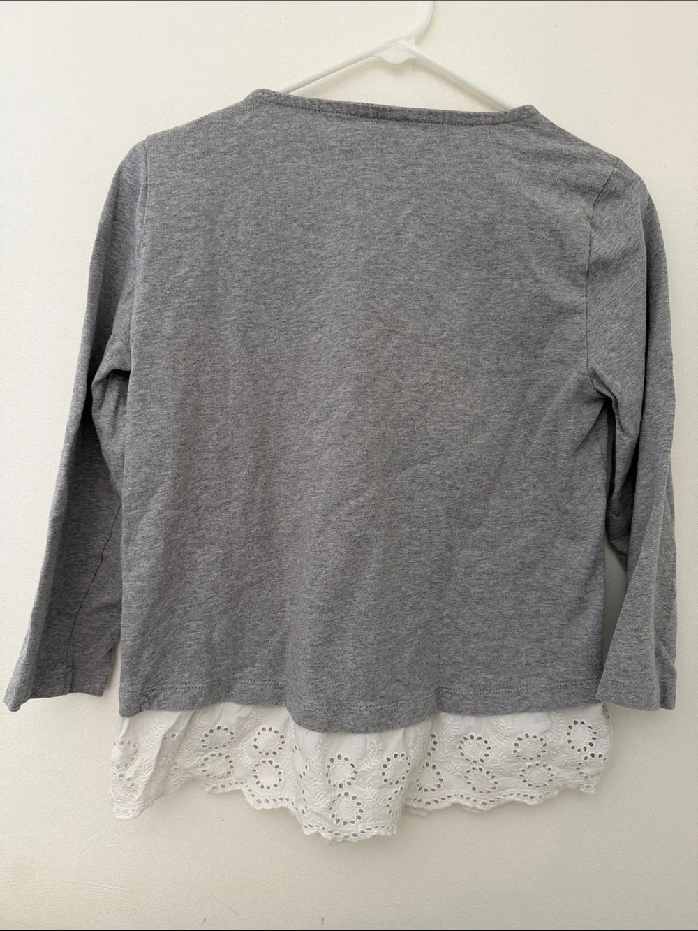 J. Crew Grey Long Sleeve Top with White Eyelet Hem